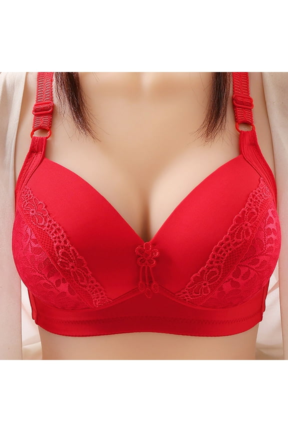 Red Bras for Women Full Cover Plus Size Comfort Bra Wirefree Seamless Lace Sexy Push up Bras Comfort Soft Shaping Underwire Bras for Women Valentine'S Day/Mother'S Day Gift