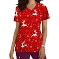 thumbnail image 1 of Shldybc Red Women Scrub Tops Mock Wrap Top Holiday Christmas Print Neck Shirt, Snowman Short Sleeve V Neck Nursing Workwear Tunic Working Uniform Blouse with Pockets-Red - Fall/Winter Clearance, 1 of 1