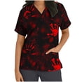 thumbnail image 1 of Shldybc Red Womens Halloween Nursing Scrubs Tops Working Uniform Short Sleeve V Neck Pumpkin Spiders Ghost Holiday Print Tunic Scrubs Workwear Blouse Scrubs Tops with Pockets-Red, 1 of 1