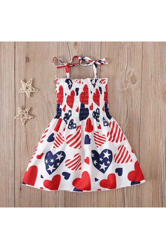Shldybc Relaxed Fit Suspenders American Flag Dress, 1-2 Years (Girl's)