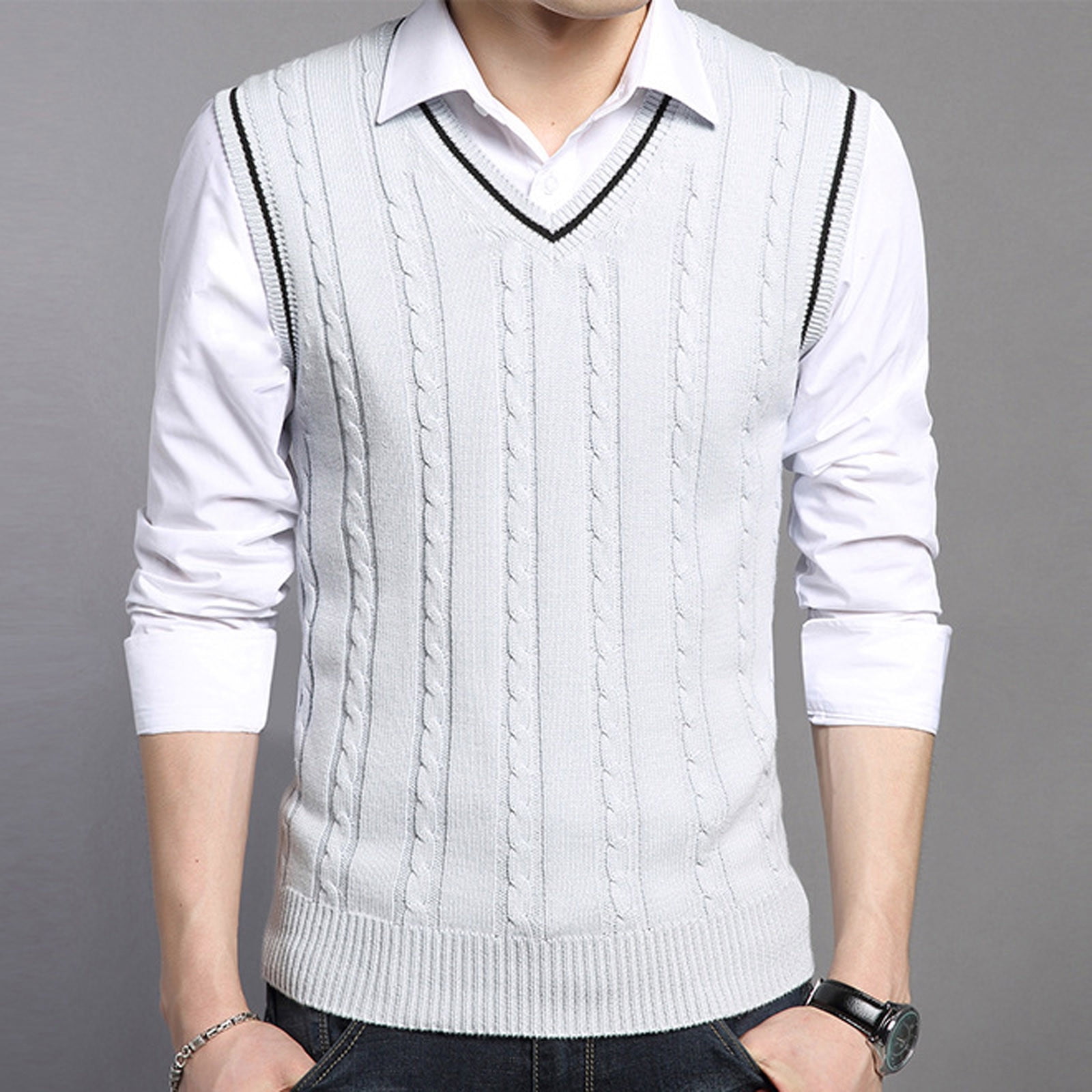 Chandail Sans Manche Homme Slim Fit V-neck Sweater V-neck Long