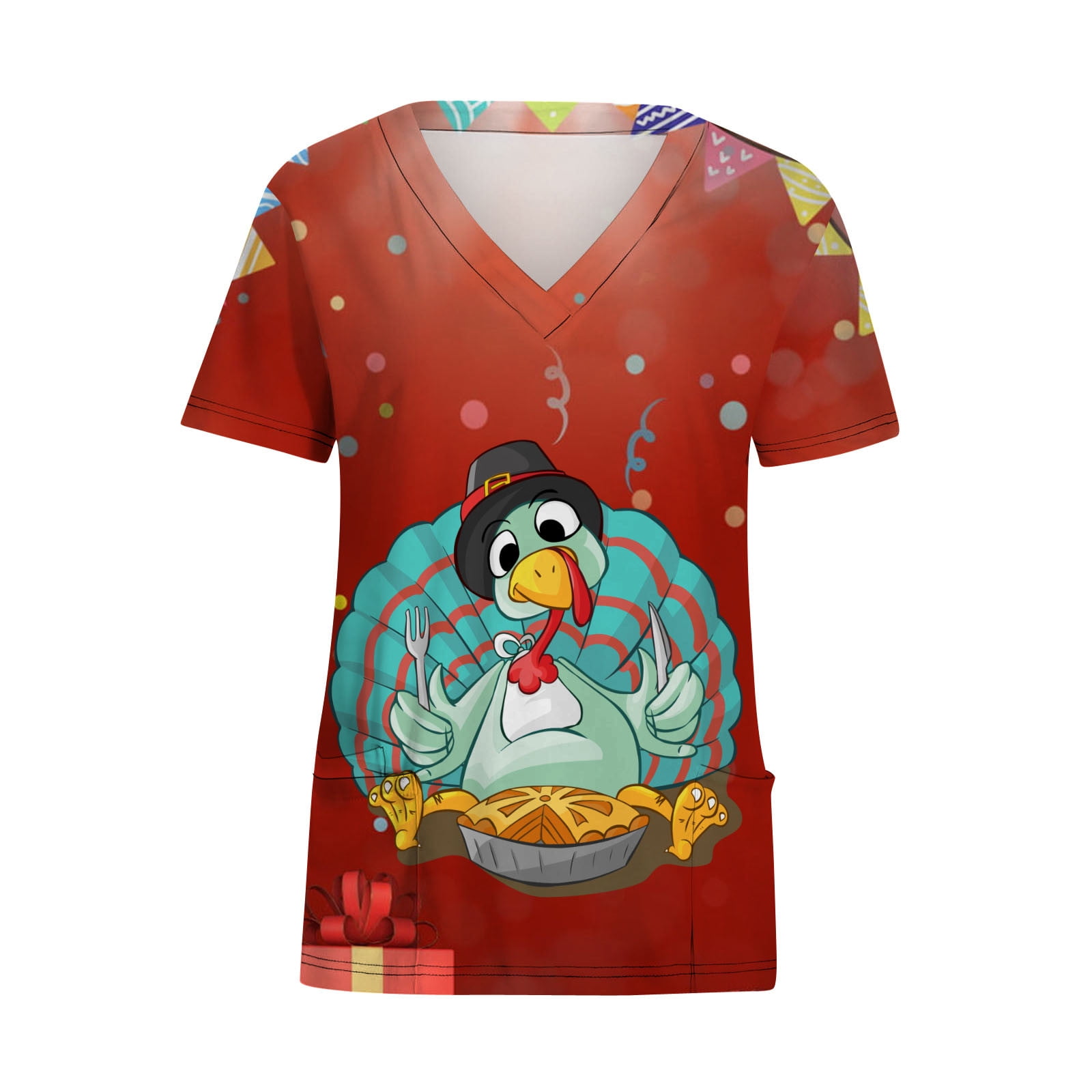 Shldybc Thanksgiving Scrub Tops Women Turkey Nurse Holiday Nursing TShirt Working Uniform Short