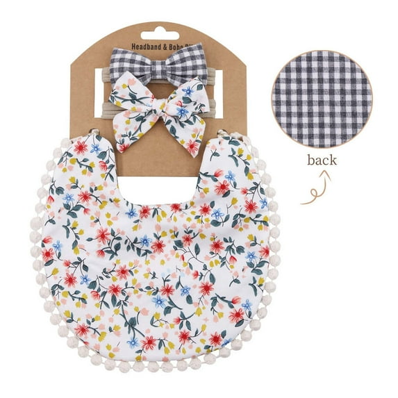 FAMTKT Toddler Baby Bandana Drool Bibs for Boys Girls Newborn, Baby Plaid Print Linen Cotton Double Sided Saliva Headband Set