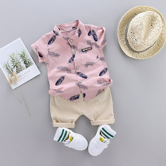 FAMTKT Toddler Baby Boy Shorts Sets Hawaiian Outfit,Infant Kid Cartoon Floral Short Sleeve Shirt Top shorts Suits