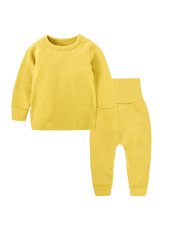 Toddler Baby Boys Girls Fall Winter Outfits Candy Solid Color Crewneck Sweatshirt and Casual Gold Silk Trousers Set