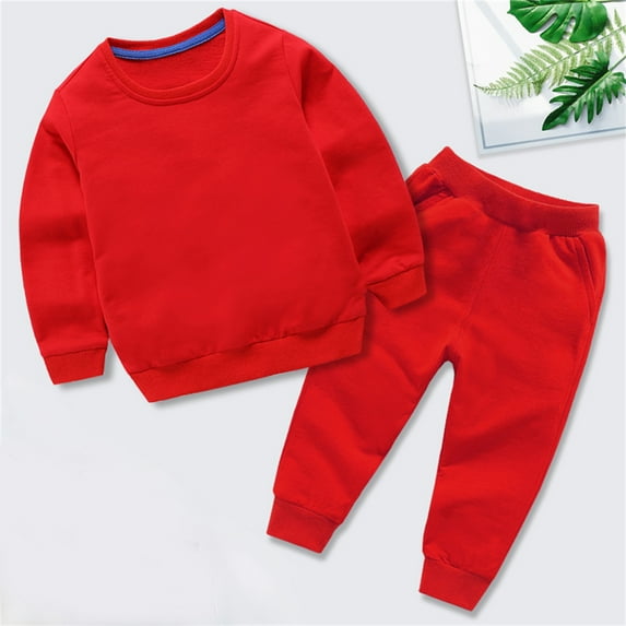 Shldybc Toddler Baby Boys Girls Fall Winter Outfits Candy Solid Color Crewneck Sweatshirt and Jogger Pants Set( Red, 3-4 Years )