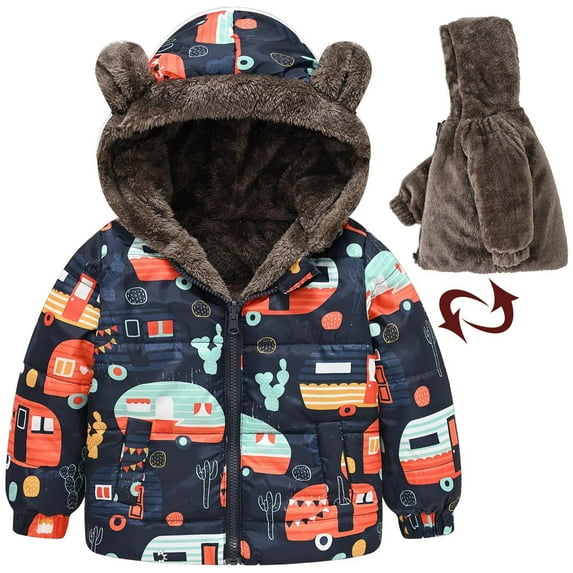 Shldybc Toddler Baby Boys Girls Hooded Down Jacke Kids Flower Print Plush Cute Winter Thick Casual Keep Warm Hooded Winter Coat Jacket( Orange, 2-3 Years )