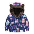 thumbnail image 1 of Shldybc Toddler Baby Boys Girls Hooded Jackets Flower Print Plush Coat Cute Winter Warm Zip Up Fleece Lined Coat Clothes Outerwear Outfit( Dark Blue, 2-3 Years ), 1 of 8