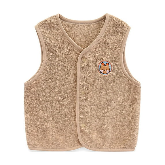 Shldybc Toddler Baby Boys Girls Winter Vest Fleece Zip up Cute Soft Waistcoat Fall Winter Clothes Solid Color Plush Cute Casual Outerwear Jackets( Coffee, 6-12 Months )