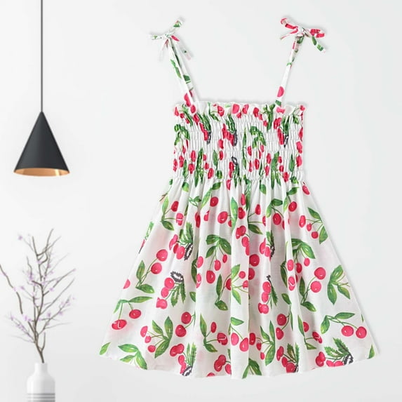 FAMTKT Toddler Baby Girls Dress Sleeveless Sling Floral Print Pleated Dress Summer Casual Clothes( 2-3 Years, White )