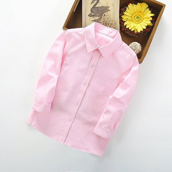 kladzum Toddler Boys Fashion Long Sleeve Blouse Solid Color Gentleman's School Uniform Shirt, Boys Tshirts on Clearance( 12-13 Years, Pink )