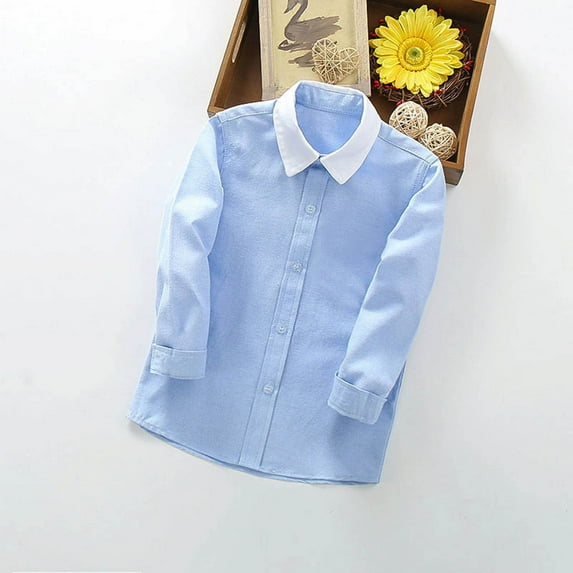 kladzum Toddler Boys Fashion Long Sleeve Blouse Solid Color Gentleman's School Uniform Shirt, Boys Tshirts on Clearance( 4-5 Years, Light Blue )