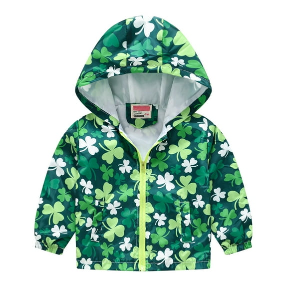 FAMTKT Toddler Cartoon Print Zip Jacket Hooded Lightweight Jacket Baby Casual Outwear, Baby Coat( 2-3 Years, Green )