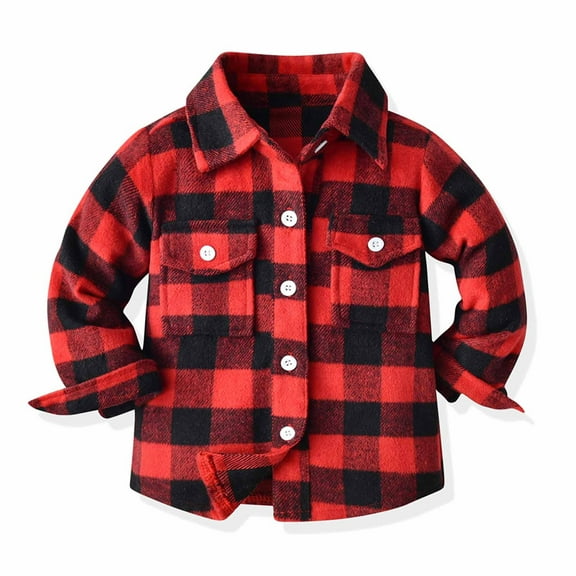 FAMTKT Toddler Flannel Shirt Jacket Plaid Long Sleeve Lapel Button Down Shacket Kids Boys Girls Shirts Coats Fall Tops, Baby Coat( 3-6 Months, Red )
