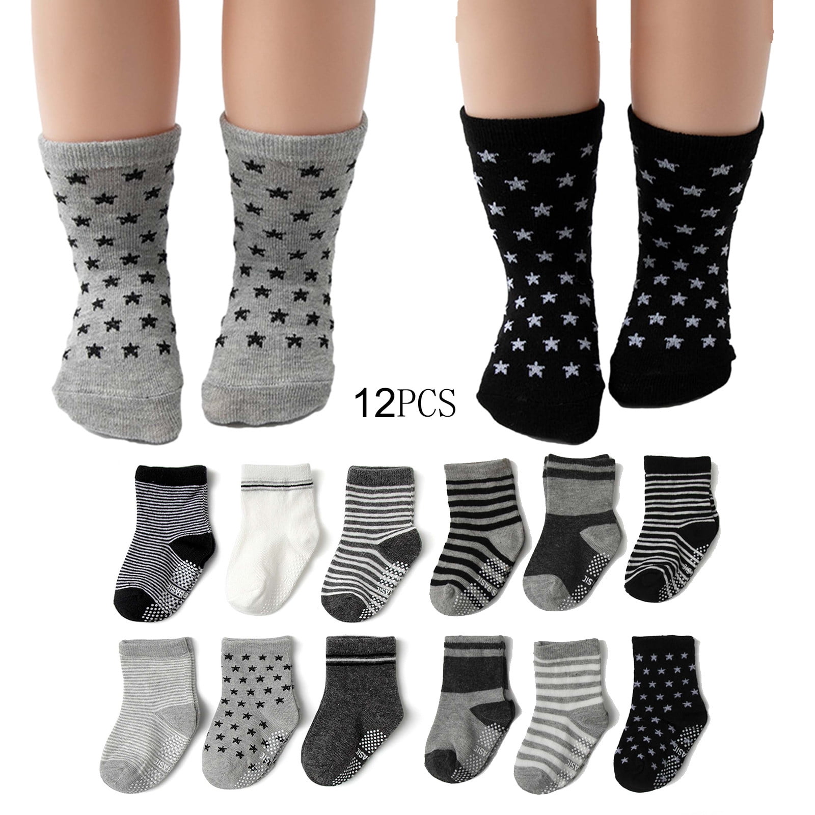Shldybc Toddler Girl Socks Baby Non Slip Grip Cute Ankle Cotton Socks with Grippers for Toddlers Infants Kids Boys Girls 2-3T Colorful Christmas Gifts