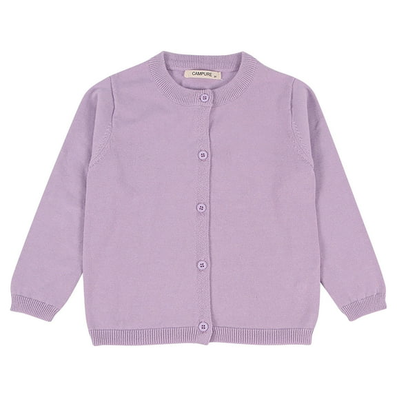 kladzum Toddler Girls' Sweater Long Sleeve Open Front Button Down Knit Cardigan Kids Clothes( 12-18 Months, Purple )