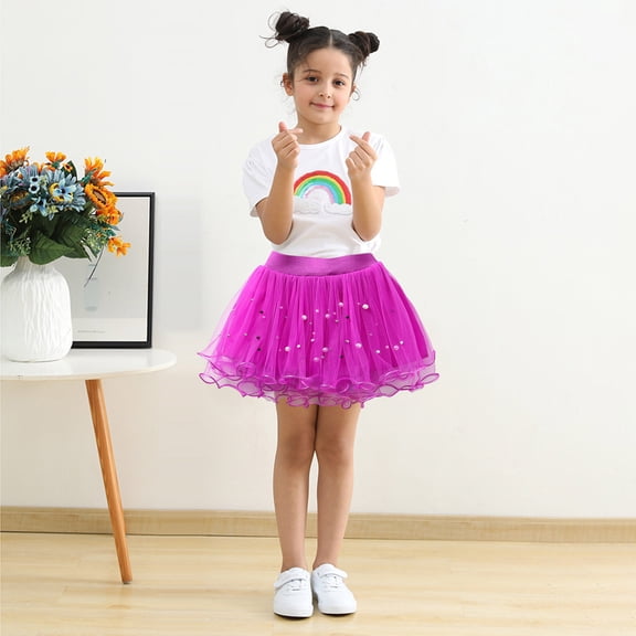 FAMTKT Toddler Girls Tulle Skirts Birthday Ballet Dance Layered Kids Tutu Skirt, Halloween Party Dance Costume Splice Solid Color Net Yarn Crimping Pearl Sequins Skirt