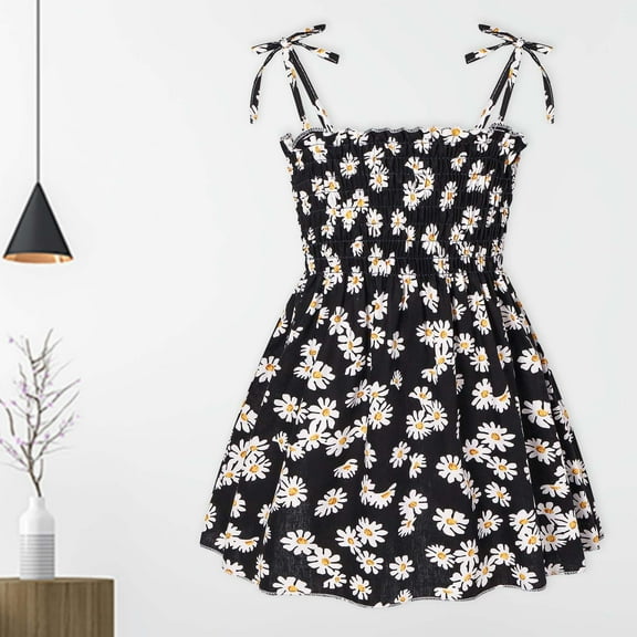 FAMTKT Toddler Kids Girls Summer Dress Sling Floral Casual Dress Pattern Girls Party Dress Sleeveless( 2-3 Years, Black )