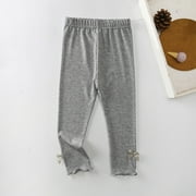 Shldybc Toddler/Little Girls Capri Basic Soild Leggings Kids Summer Pants Capris Bow Decorative Elastic Thin Children's Pants, Baby Girl Pants on Clearance(6-7 Years, Gray)