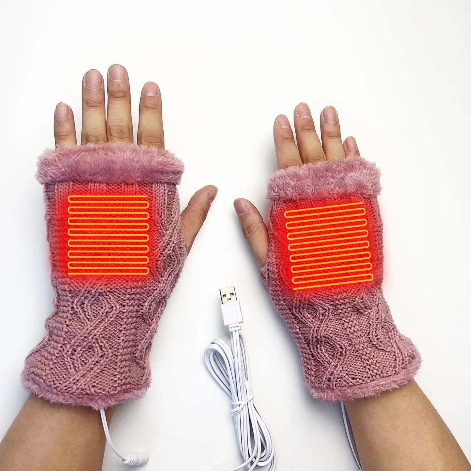Shldybc USB Heated Gloves, Heated Winter Gloves Knitted Electric Half