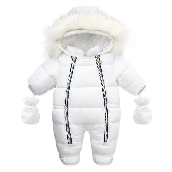 FAMTKT Unisex Baby Clothes Winter Coats Cute Newborn Infant Jumpsuit Snowsuit Bodysuits for Baby Stuff, Baby Snowsuit( 18-24 Months, White )