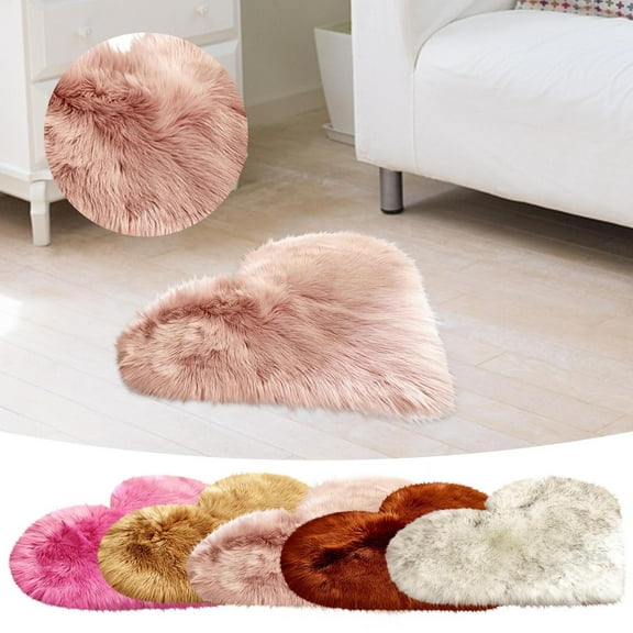 FAMTKT Valentine's Day Area Rug Heart Shaped Door Mat for Bedroom Bathroom Living Room Wool Imitation Sheepskin Rugs Faux Non Slip Bedroom Carpet Mats 15.75x19.69inch Floor Mat