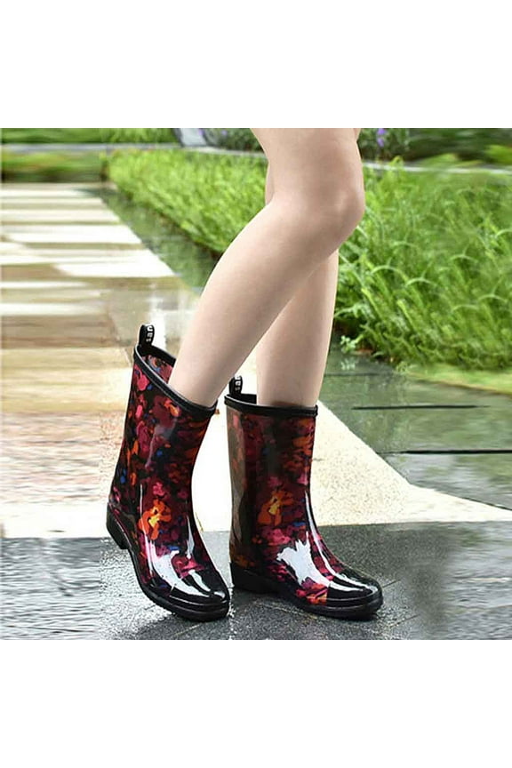 FAMTKT Water Shoes, Women's Mid Calf Rain Boots Printed Waterproof Rubber Boots Short Garden Shose, Water Shoes, Beach Accessories