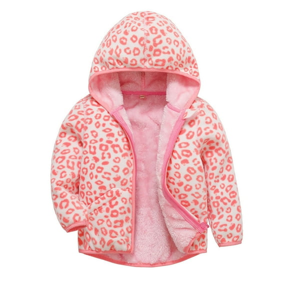 Shldybc Winter Girls Plus Fleece Cardigan Hooded Jacket, Kids Jacket, Printed Baby Fleece Printed Sweater Jacket, Baby Coat( 8-9 Years, Pink )