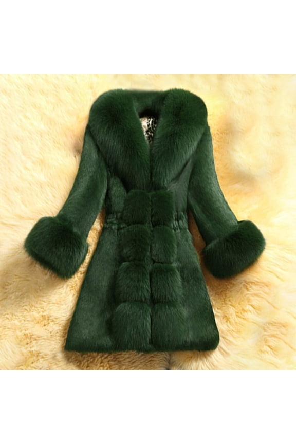 Women Faux Furs Winter Coat Jacket Luxury Faux Furs Coat Slim Long Sleeve Collar Coat Faux Furs Coat Overcoat-Green - Fall/Winter Clearance