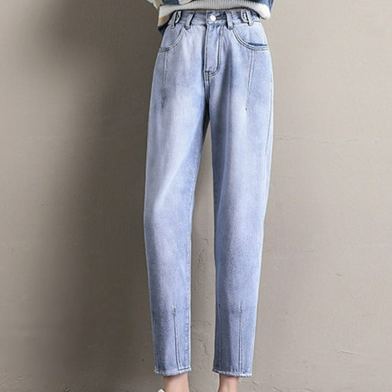 Shldybc Women High Waisted Wide Legs Denim Pants Straight Pants Casual Loose Plush and Thick Trousers Streetwear on Clearance