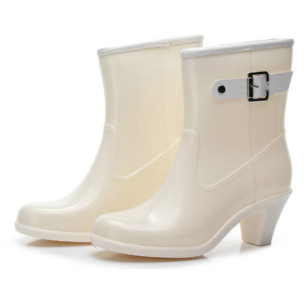 Shldybc Women Rain Boots Black Water Proof Mid Calf Lightweight Cute Booties Fashion Out Work Comfortable Garden Shoes, Water Shoes, Beach Accessories
