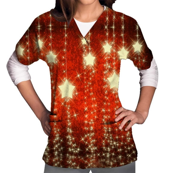 Shldybc Women Scrub Tops Mock Wrap Top Holiday Christmas Print Neck Shirt, Snowman Short Sleeve V Neck Nursing Workwear Tunic Working Uniform Blouse with Pockets-Multicolor - Fall/Winter Clearance