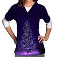 thumbnail image 1 of Shldybc Women Scrub Tops Mock Wrap Top Holiday Christmas Print Neck Shirt, Snowman Short Sleeve V Neck Nursing Workwear Tunic Working Uniform Blouse with Pockets-Purple - Fall/Winter Clearance, 1 of 1
