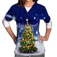thumbnail image 1 of Shldybc Women Scrub Tops Mock Wrap Top Holiday Christmas Print Neck Shirt, Snowman Short Sleeve V Neck Nursing Workwear Tunic Working Uniform Blouse with Pockets-Dark Blue - Fall/Winter Clearance, 1 of 1