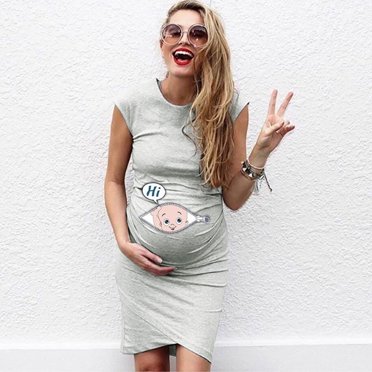 Women's Cartoon Print Maternity Dress - Sleeveless Nursing Pregnancy Dress Cotton Blend