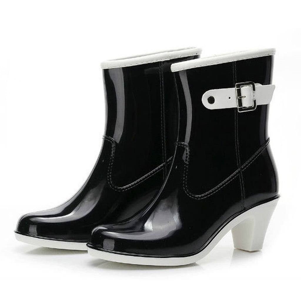 Shldybc Women's Ankle High Rain Boots WHigh Heel Water Proof Shoes, Short Rain Boots for Women and Water Proof Garden Shoes, Ankle Rain Shoes and Outdoor Work Shoes on Clearance