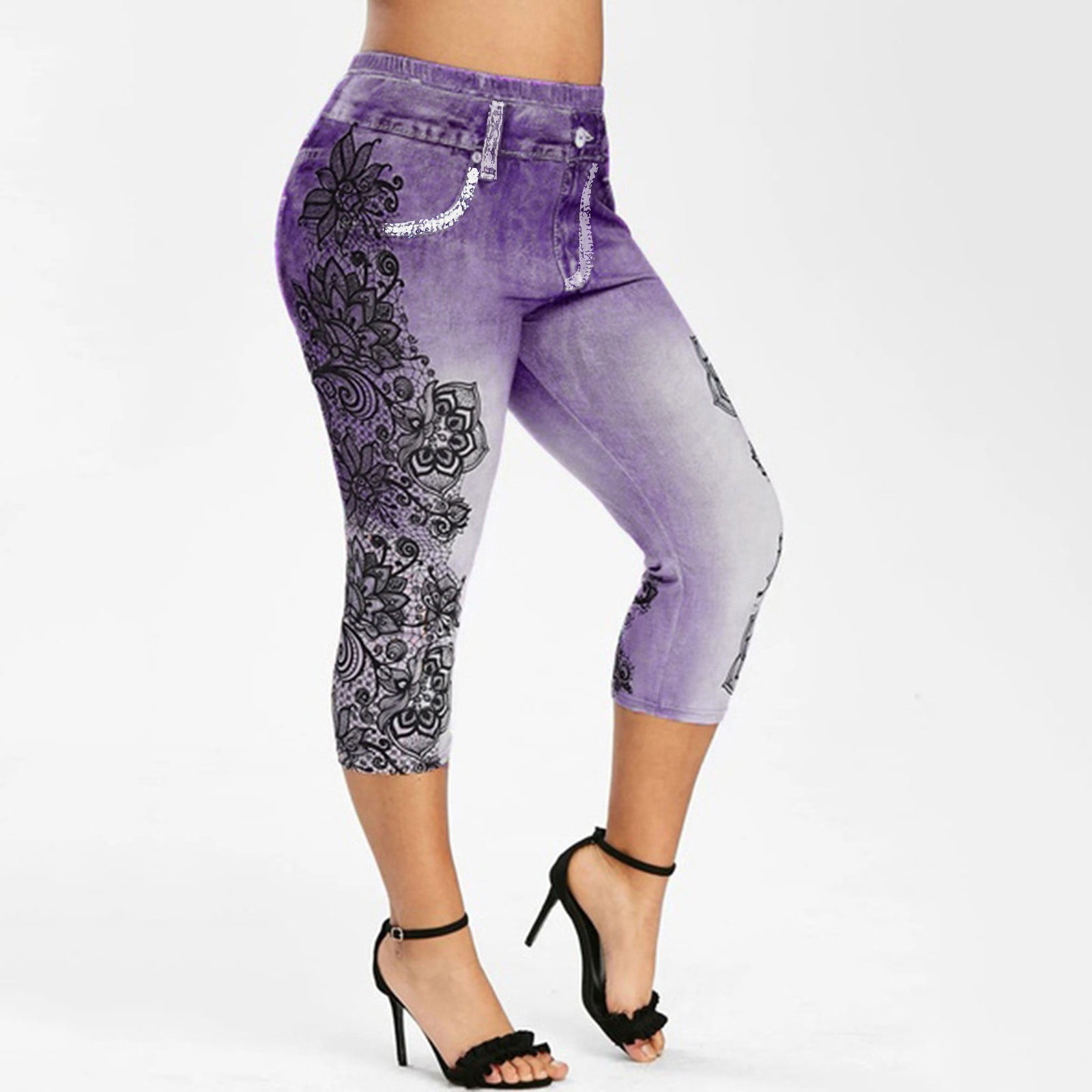 Leggings Depot Women's Butterknit Capri Leggings - Cropped, Printed, One Size Fits Most (Dainty Blossoms)