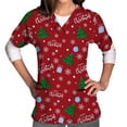 thumbnail image 1 of Shldybc Women's Christmas Scrubs Tops Costume V-Neck Short Sleeve Nursing Uniform Xmas Tree Printed Workwear Holiday Casual Graphic Tees Blouse Scrubs Tops with Pockets-Wine - Fall/Winter Clearance, 1 of 1