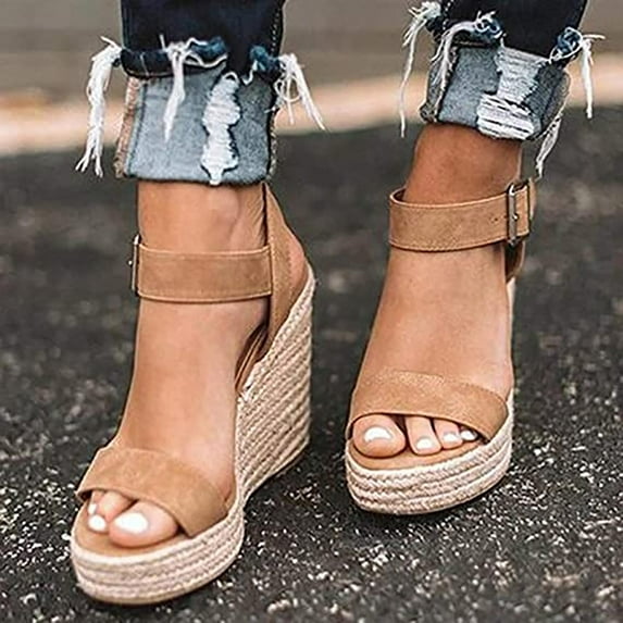 Shldybc Women's Classic Summer Platforms Dress Sandals Wedge Ankle Strap Round Open Toe Sandals, Comfy Sloping High Heels for Women Casual Beach