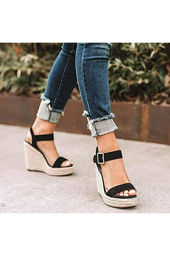 Shldybc Women's Classic Summer Platforms Dress Sandals Wedge Ankle Strap Round Open Toe Sandals, Comfy Sloping High Heels for Women Casual Beach