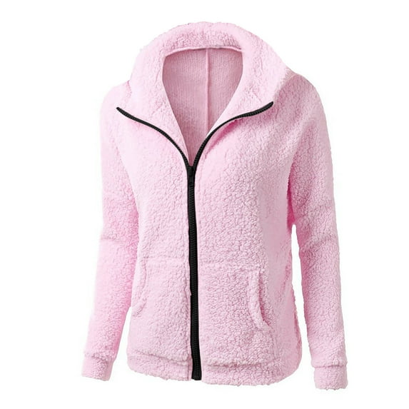 Shldybc Women's Long Sleeve Full Zip Soft Warm Fleece Jacket Solid Color Pol Sweater Casual Hooded Casual Coat/Jacket