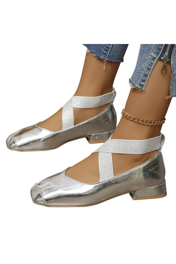 Shldybc Women's Mary Flats Shoes, Breathable Comfort Rectangular Toe Low Heel Slip-on Light Weight Walking Shoes Casual Dress Shoes