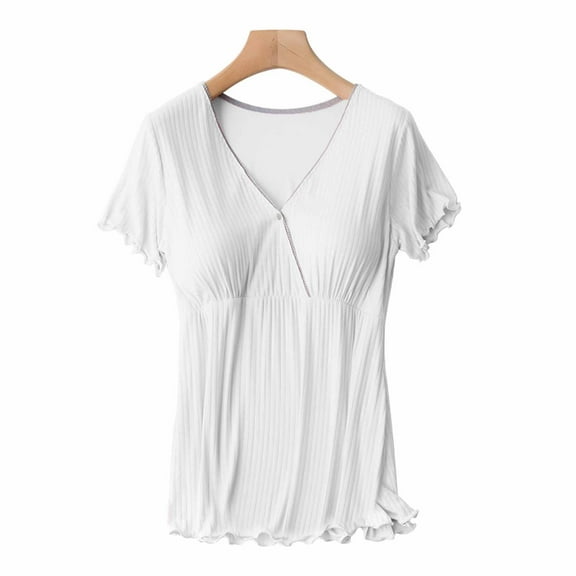 FAMTKT Women's Maternity Nursing Tops Short Sleeve Round Neck Breastfeeding Tee Shirts, Maternity Tops( XL, White )