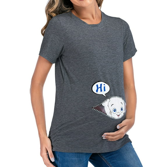 Shldybc Women's Maternity Shirts Nursing Tops Short Sleeve Tunic Maternity T Shirt for Breastfeeding Pajamas, Maternity Tops on Clearance( Dark Gray, XXXL )