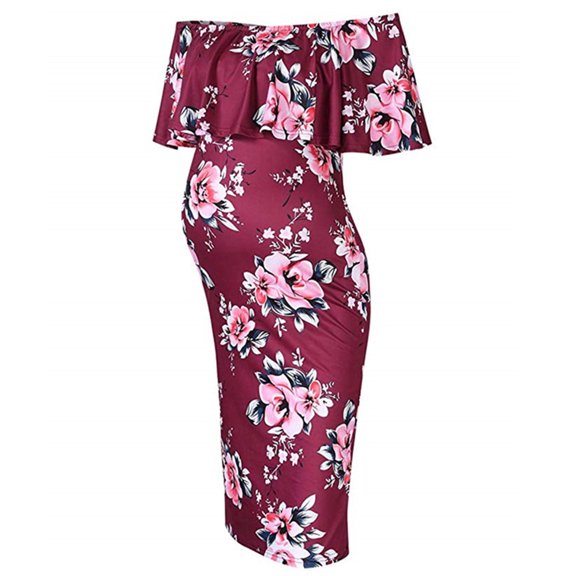 Shldybc Women's Maternity Sleeveless Print Dress Off Shoulder Casual Maxi Dress, Maternity Clothes, Summer Dress