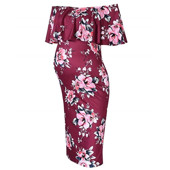 Shldybc Women's Maternity Sleeveless Print Dress Off Shoulder Casual Maxi Dress, Maternity Clothes, Summer Dress