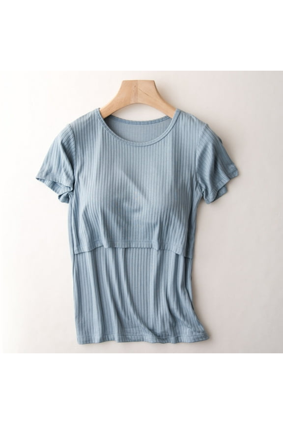 Shldybc Women's Maternity T Shirts Short Sleeve Tiered Basic Casual Pregnancy Top