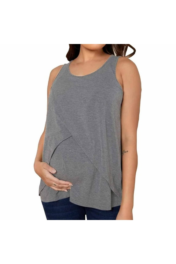 Women's Maternity Tank Top Basic Scoop Neck Sleeveless Pregnancy T-Shirt Plus Size Vest, Maternity Tank Tops( Gray, S )