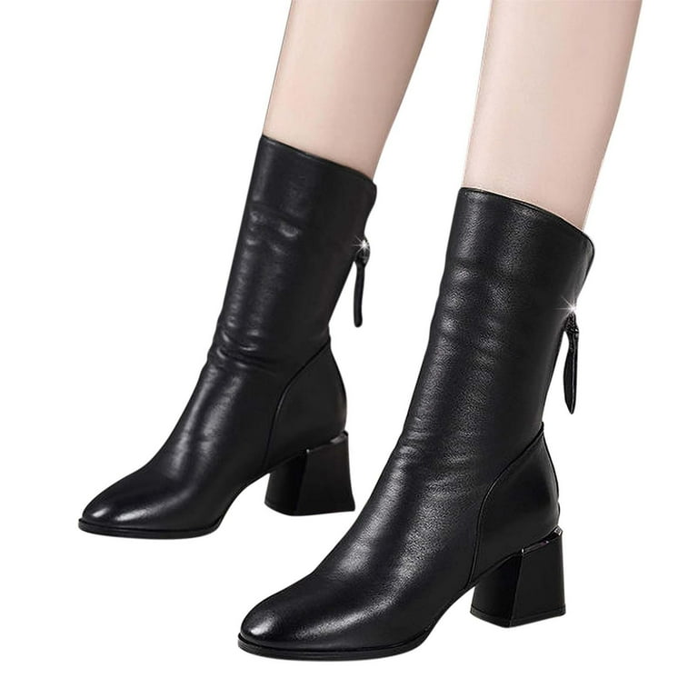 Block Heel Half Calf Black Boots Shldybc Women's Mid-calf Boots