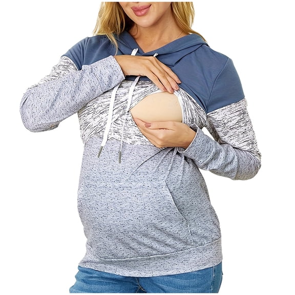 FAMTKT Women's Nursing Hoodie Sweatshirt Long Sleeves Breastfeeding Maternity Tops Casual Sweater Wear